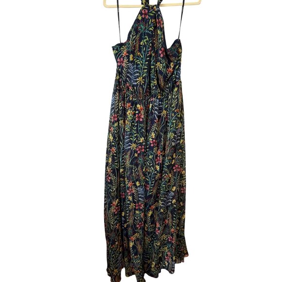 Jason Wu Eloquii Floral Halter Maxi Dress Sheer Overlay Navy Lining Lightweight - Picture 1 of 9